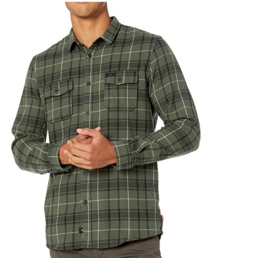Globe Casual Flanigan Shirt Olive Button Down Plaid Flannel M
